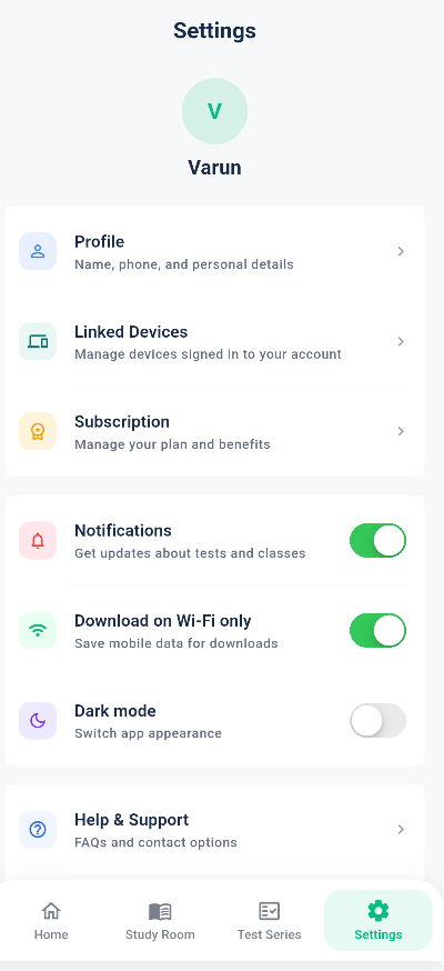 App settings and profile