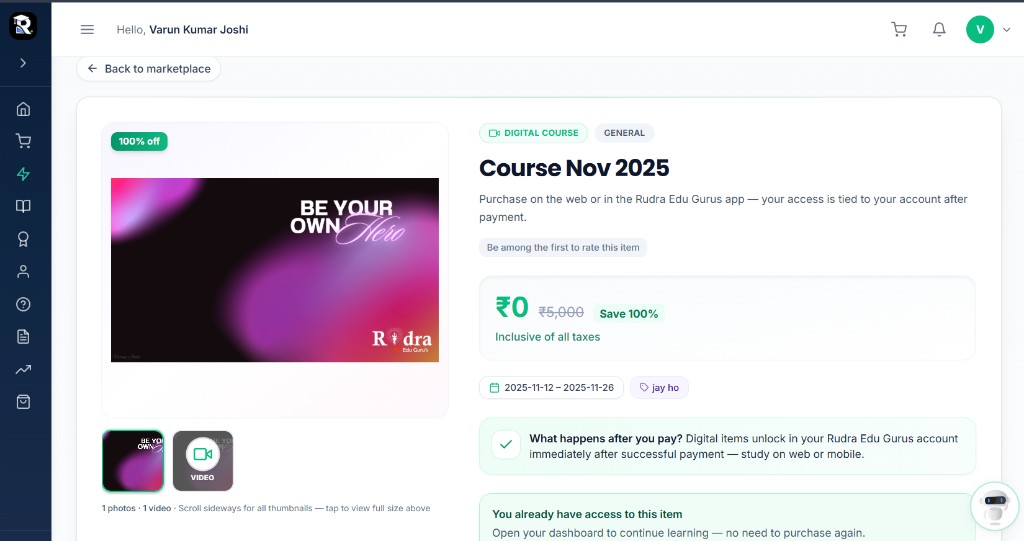 Course detail page with pricing and enrollment