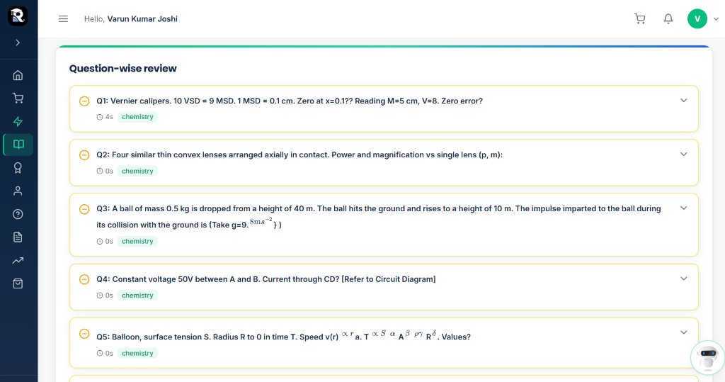 Question-wise test review with solutions